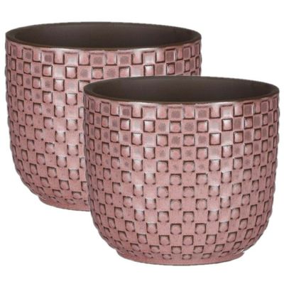 2x Stuks Plantenpotten/bloempotten keramiek roze - D11 en H9 cm