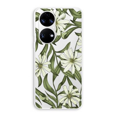Wit bloemenpatroon: Huawei P50 Transparant Hoesje