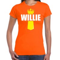 Koningsdag t-shirt Willie met kroontje oranje voor dames - thumbnail