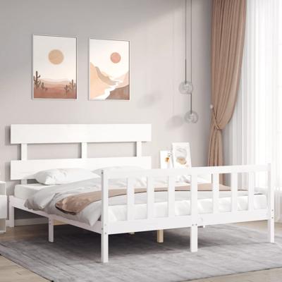 Bedframe zonder matras massief grenenhout wit 160x200 cm