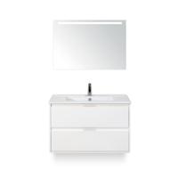 Porto Badmeubelset 90 cm - Wit Hoogglans - Keramische Wastafel Wit Slim - met Sence Spiegel