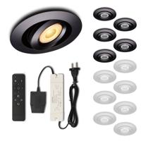 Set LED-inbouwspot met afstandsbediening Piccolo zwart 3W dimbaar 1-12 stuks
