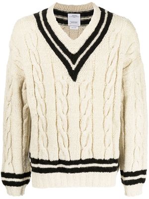 visvim pull en maille torsadée à col v - Blanc