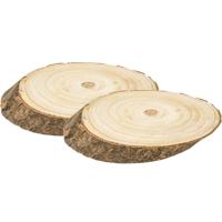 IKO decoratie boomschijf schijf hout - 2x - 22 x 12 x 2 cm - ovaal - met boomschors