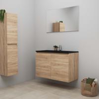 On-Line Badkamermeubelset - 100 cm - Voorgemonteerd - Greeploze Ladestructuur - Acryl Wastafel - 1 Kraangat - Spiegel - Eiken