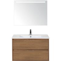 Porto Badmeubelset 90 cm - Honey - Keramische Wastafel Wit Slim met Sence Spiegel