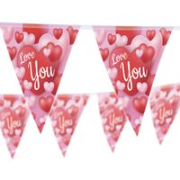 Funny Fashion Love You/Liefde/Valentijn/Bruiloft thema feestslinger vlaggenlijn - hartjes print - 500 cm - plastic   -