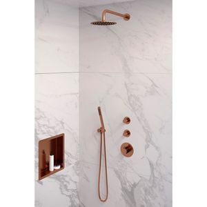 Brauer Copper Edition complete inbouw regendouche met staafhanddouche, gebogen wandarm en hoofddouche 20cm set 3 koper geborsteld PVD