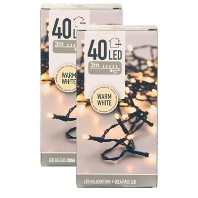 Kerstverlichting lichtsnoer - 2x - 40 led lampjes - warm wit - 300 cm - kerstlampjes