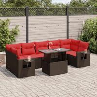 8-delige Loungeset met kussens poly rattan acacia grijs