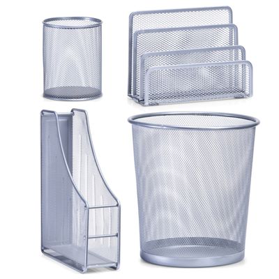 Thuis kantoor luxe bureau inrichting set 4-delig metaal zilver-kleurig
