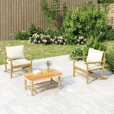 Tuinstoelen 2 st met crmewitte kussens bamboe