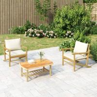 Tuinstoelen 2 st met crmewitte kussens bamboe