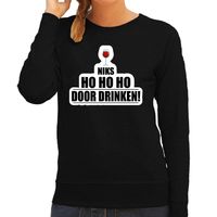 Niks ho ho ho wijn doordrinken foute Kerstsweater / Kersttrui zwart voor dames - thumbnail