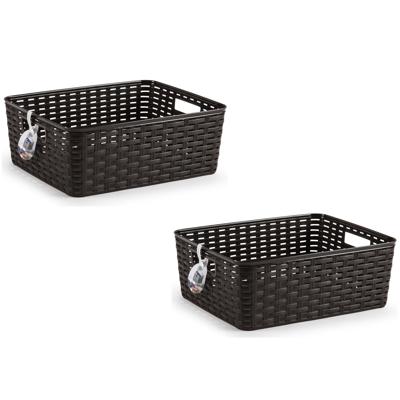 Opbergmand - 8x - Kastmand - rotan kunststof - donkerbruin - 12 Liter - 30 x 37 x 13 cm