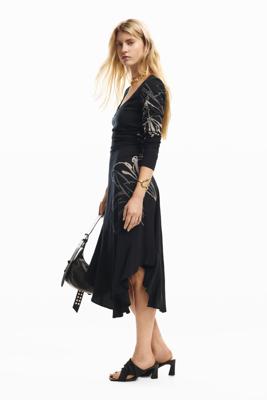 Midijurk bloem - BLACK - M