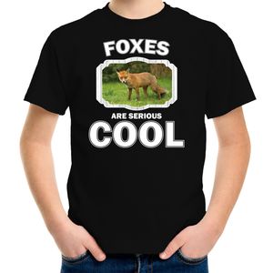 T-shirt foxes are serious cool zwart kinderen - vossen/ bruine vos shirt