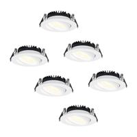 Set van 6 Rome LED inbouwspots - Kantelbaar - IP44 waterdicht - 6 Watt 500 lumen - 2700K warm wit - Lage inbouwdiepte 27mm - Dimbaar - Rond - Wit - Voor binnen en buiten