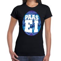 Paasei t-shirt zwart met blauw ei voor dames