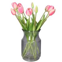 Kunst tulpen boeket Bella - 12x stuks - lichtroze - real touch - 40 cm