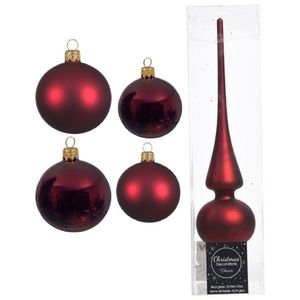 Glazen kerstballen pakket donkerrood glans/mat 38x stuks 4 en 6 cm met piek mat