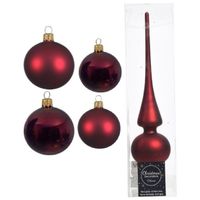 Glazen kerstballen pakket donkerrood glans/mat 38x stuks 4 en 6 cm met piek mat - thumbnail