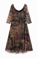 Wijd uitlopende boho-jurk - BROWN - M