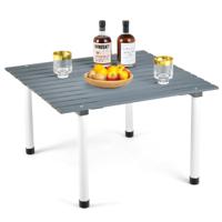 Opvouwbare Campingtafel met Oprolbaar Blad Draagbare Picknicktafel van Dennenhout met Draagtas 69 x 69 x 42 cm Grijs