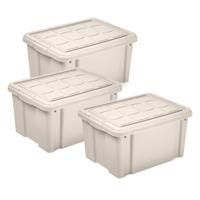 Multi Storage Opslagbox met deksel - 3x - beige - 16 liter - 40 x 30 x 21 cm - kunststof