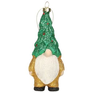 Kersthanger gnome/dwerg/kabouter - kunststof - 12,5 cm - goud/groen