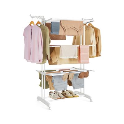 Roestvrijstalen kledingrek met wielen, wolkenwit