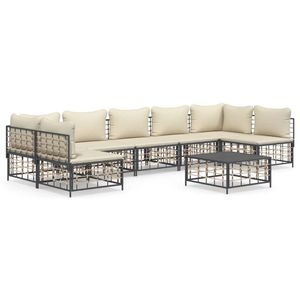 The Living Store Loungeset - Poly rattan - Antraciet - Hoekbank - 72 x 72 x 66 cm - Inclusief kussens