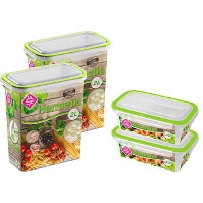 4x Voorraad/vershoudbakjes 0,75 en 2 liter transparant/groen