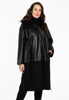 Yoek Mantel WOOL / LEATHER | Zwart | Maat 54/56