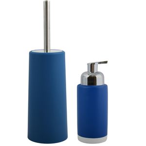 Toiletborstel in houder 35 cm/zeeppompje set Moods - kunststof/keramiek - blauw