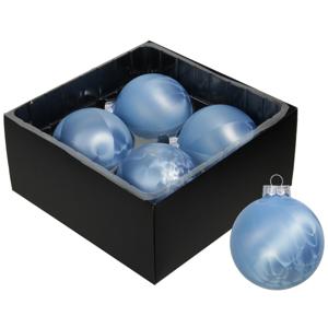 Luxe kerstballen - 4x stuks - 8 cm - blauw - glas - ice finish - kerstversiering