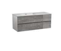 Storke Edge zwevend badmeubel 130 x 52 cm beton donkergrijs met Diva asymmetrisch linkse wastafel in glanzend composiet marmer