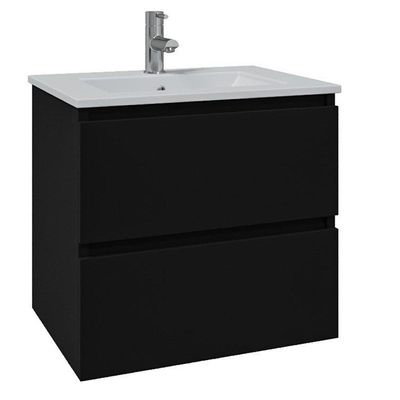 Adema Chaci Badkamermeubelset - 60x46x57cm - 1 keramische wasbak wit - 1 kraangat - 2 lades - mat zwart SW1212760/SW804530