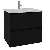 Adema Chaci Badkamermeubelset - 60x46x57cm - 1 keramische wasbak wit - 1 kraangat - 2 lades - mat zwart SW1212760/SW804530