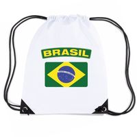 Brazilie nylon rugzak wit met Braziliaanse vlag - thumbnail
