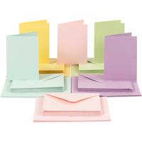 Creativ Company Kaarten en enveloppen, afmeting kaart 10,5x15 cm, afmeting envelop 11,5x16,5 cm, 110+220 gr, pastelkleuren, 50 set/ 1 doos
