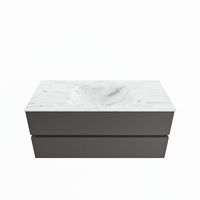 MONDIAZ VICA-DLUX 110cm badmeubel onderkast Dark grey 2 lades. Inbouw wastafel CLOUD midden zonder kraangat, kleur Opalo.