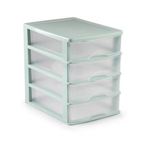 Plasticforte Ladeblok - bureau organizer - 4 lades - groen/transparant - 35,5 x 27 x 35 cm - opberge