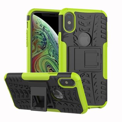 Band textuur TPU + PC schokbestendig geval voor iPhone X/XS met houder (groen)