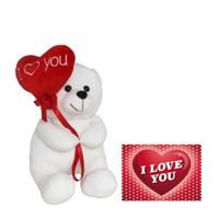 Pluche knuffelbeer met I Love hartje - wit/rood - 20 cm - incl. wenskaart - thumbnail