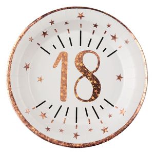 Verjaardag feest bordjes leeftijd - 10x - 18 jaar - rose goud - karton - 22 cm - rond