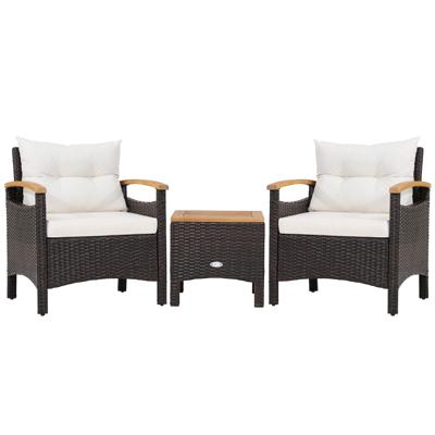 3-delige Rotan Tuinmeubelset Rotanmeubel met 2 Stoelen en 1 Bijzettafel Tuinset Tuingarnituur Zitgroep Bruin/Wit