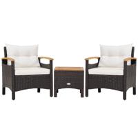 3-delige Rotan Tuinmeubelset Rotanmeubel met 2 Stoelen en 1 Bijzettafel Tuinset Tuingarnituur Zitgroep Bruin/Wit