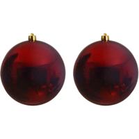 Decoris Kerstbal - 2x - donkerrood - groot - 14 cm - kunststof - glans