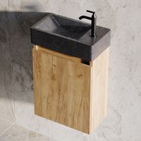 Fontana Recto toiletmeubel warm eiken 40x22cm met natuurstenen fontein rechts